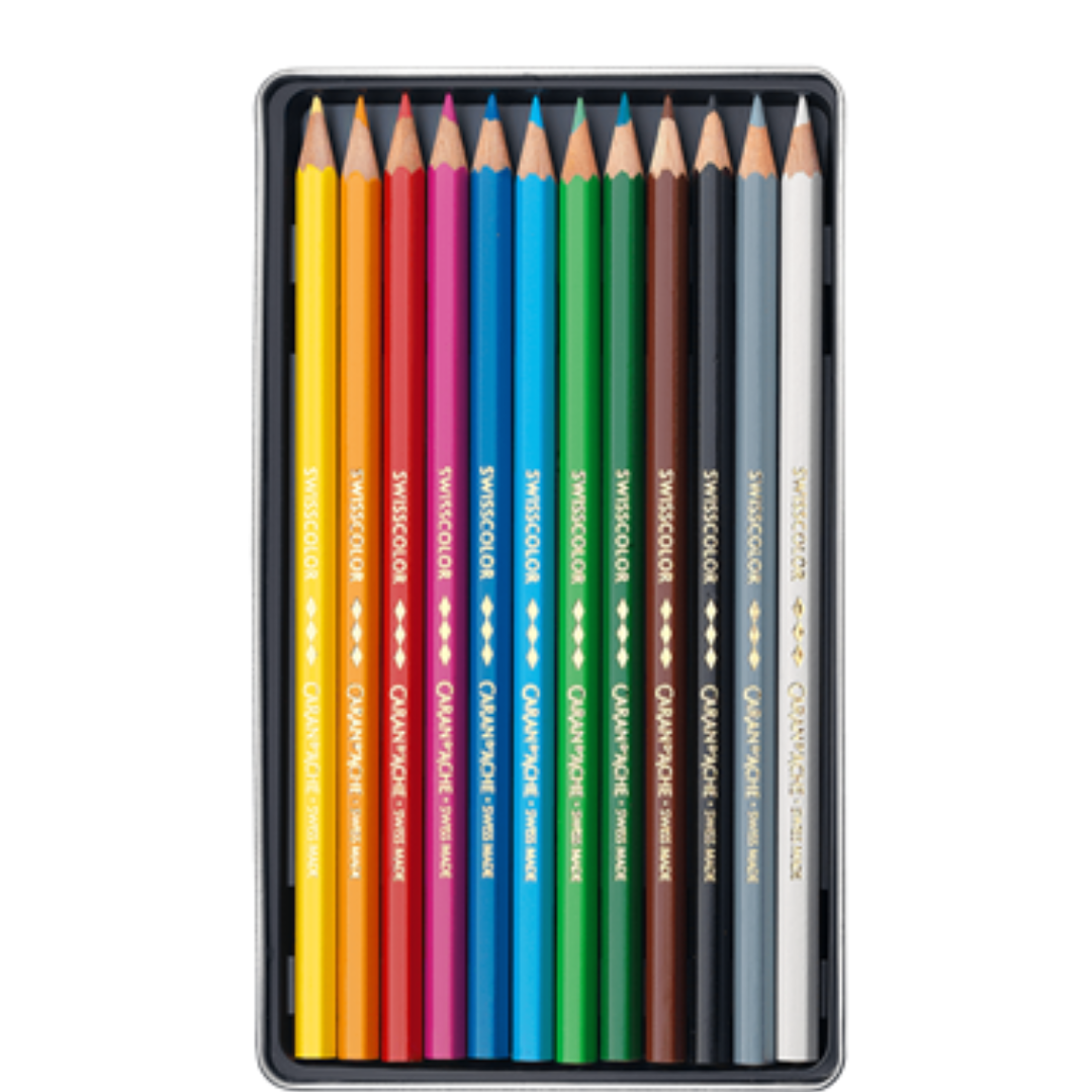 Caran d’Ache Swisscolor 12 Matite acquarellabili – Confezione in Metallo
