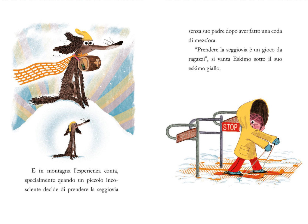 Cane puzzone va a sciare