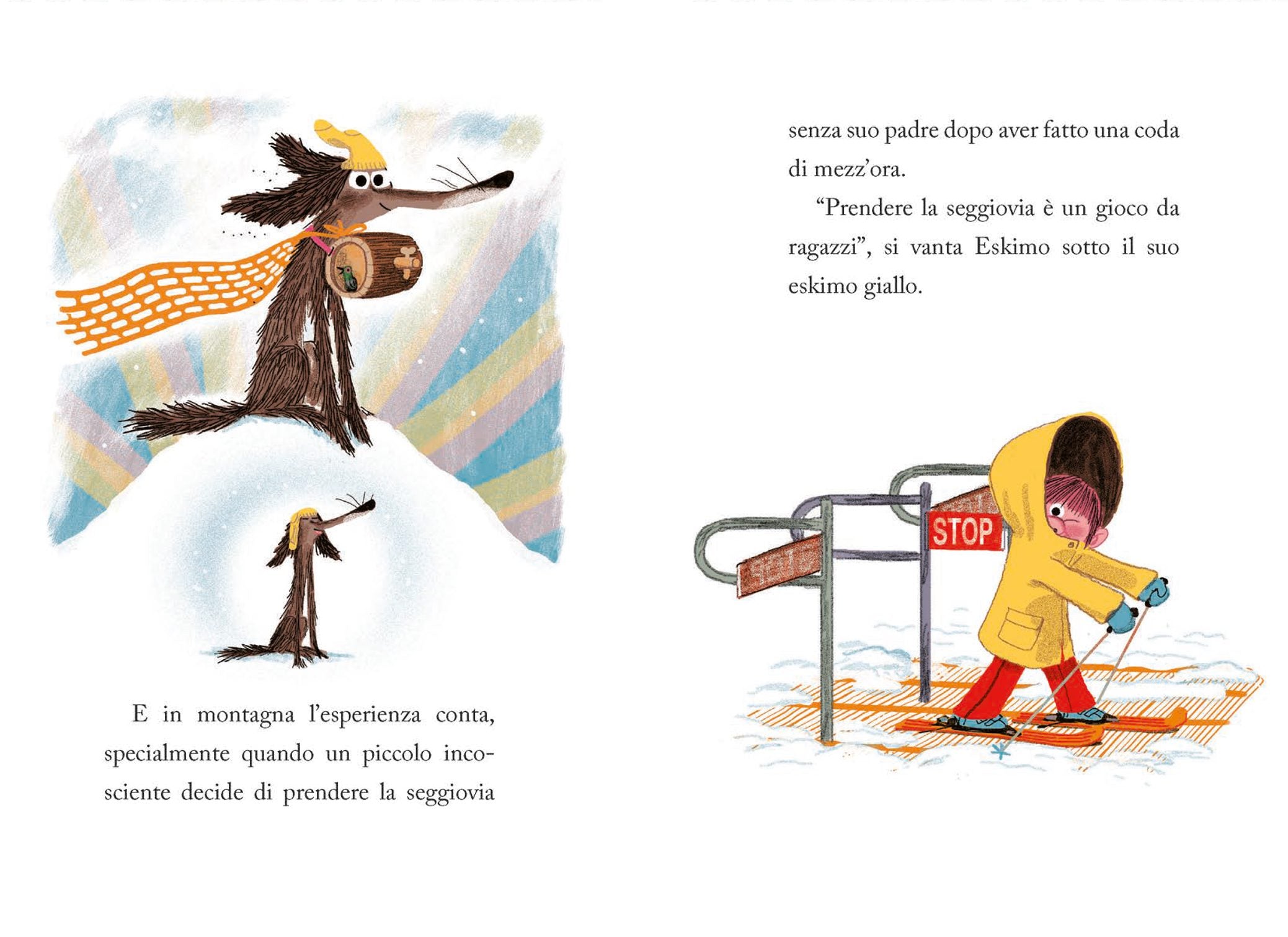 Cane puzzone va a sciare