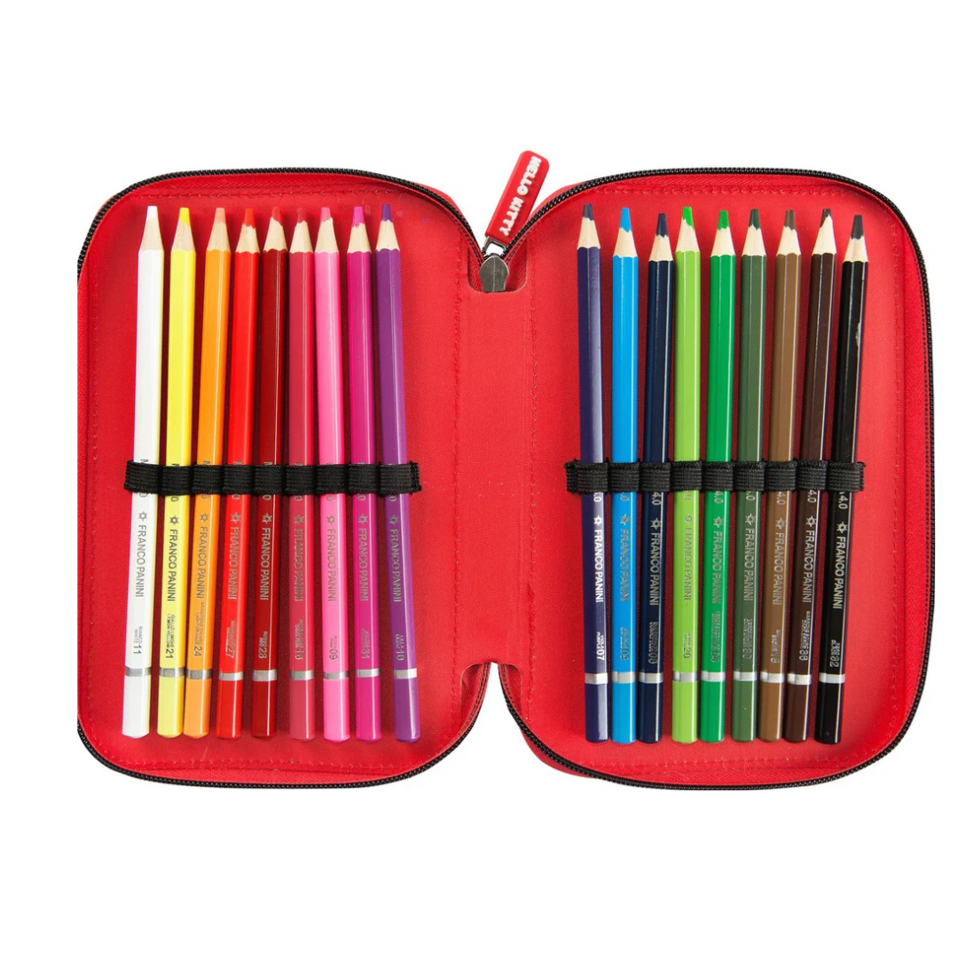 Astuccio 3 zip Hello kitty Rosso