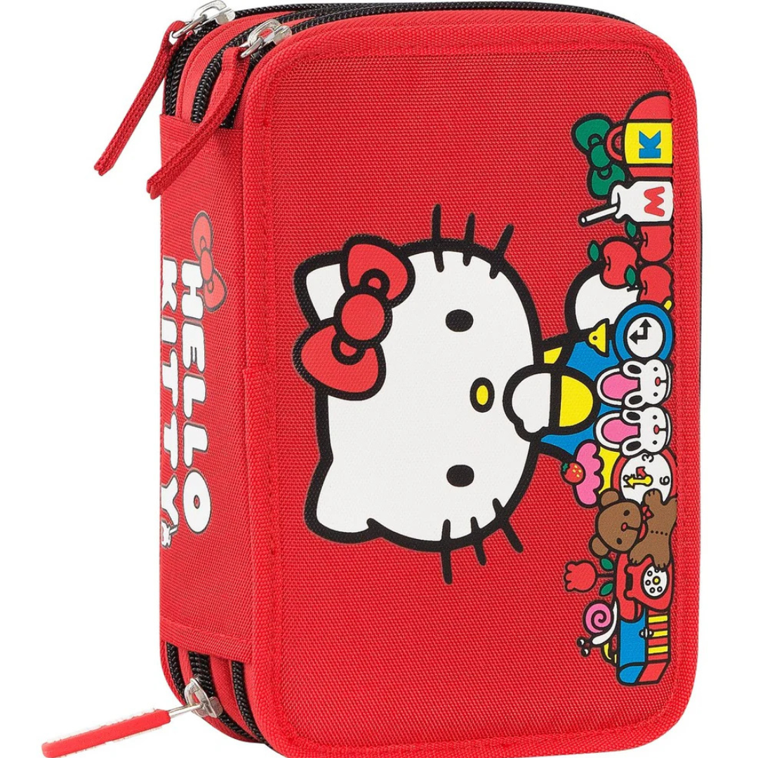 Astuccio 3 zip Hello kitty Rosso