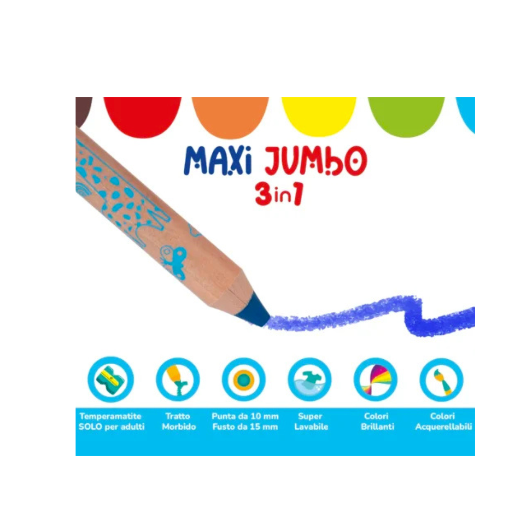 Set 6 matite colorate Maxi Jumbo 3 in 1