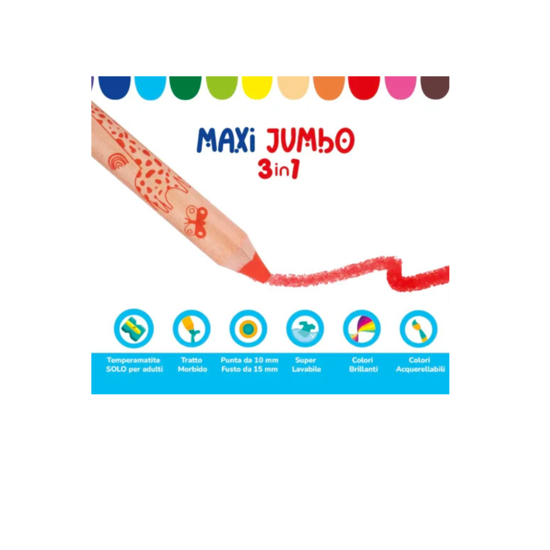 Set 12 matite colorate Maxi Jumbo 3 in 1