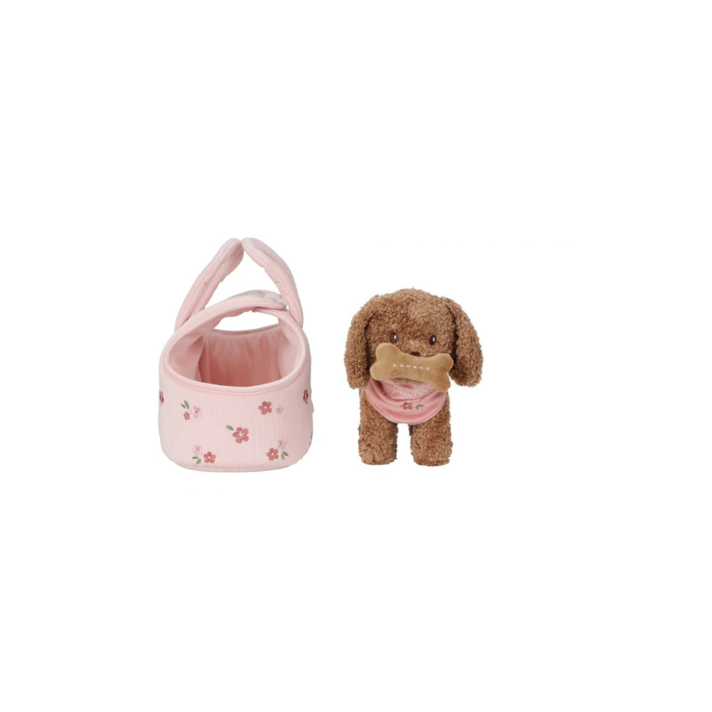 Peluche cane Jackie con trasportino