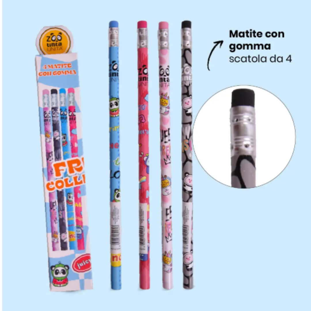 Set 4 Matite con Gomma HB Tinta Unita Fruit Collection
